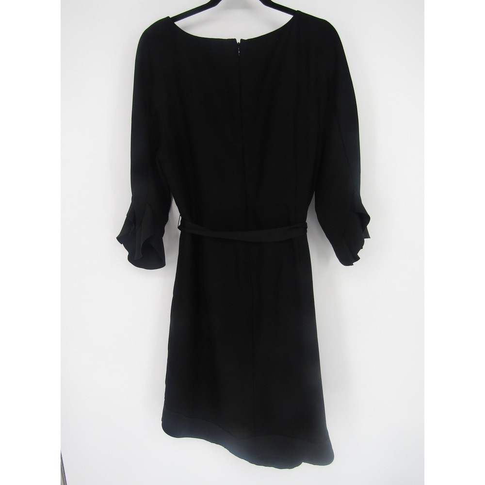 Banana Republic Belted Dress Womens 14 Black Ruffle Bell Sleeve Minimal Neutral